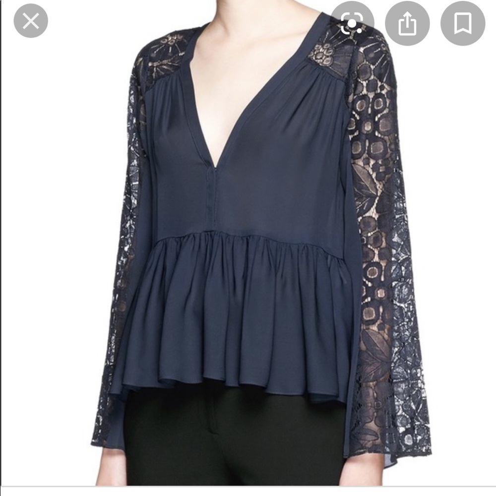 Elizabeth and James Silk Blouse w/ Lace Detail